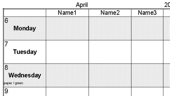 weekly calendar template portrayal